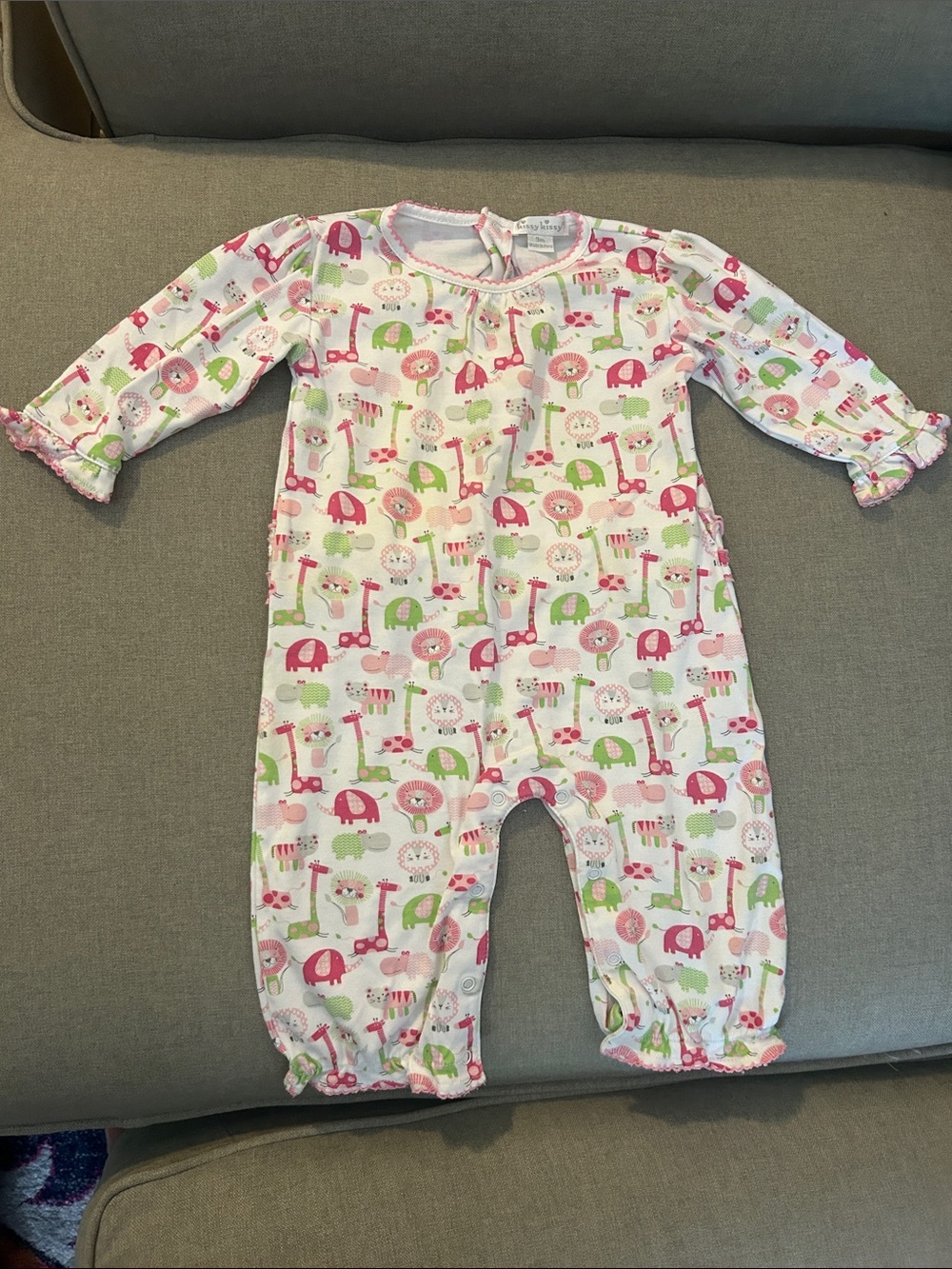 Kissy Kissy Girls Pink & Green Animal Print One-Piece Romper
